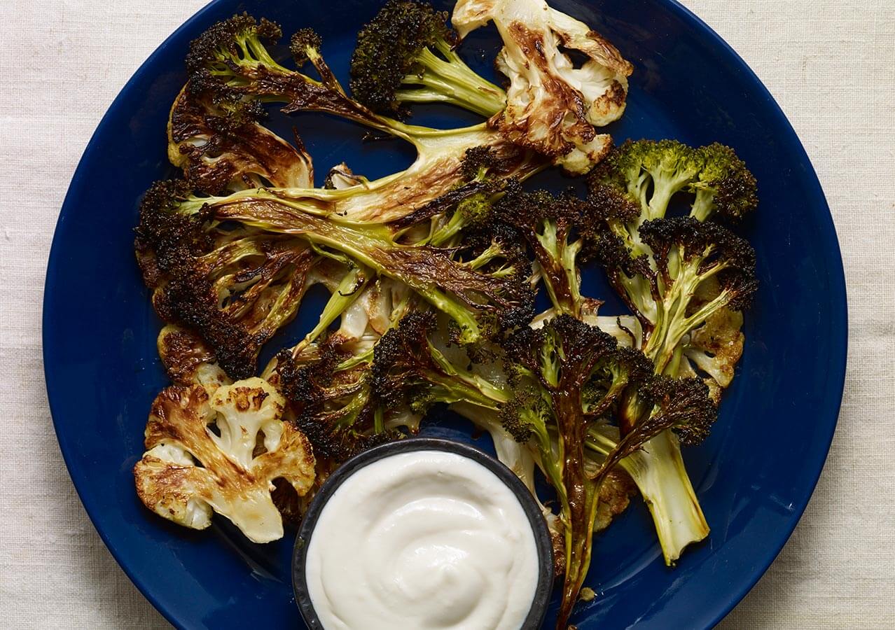 Roasted Broccoli and Cauliflower with Queso Cotija dressing recipe
