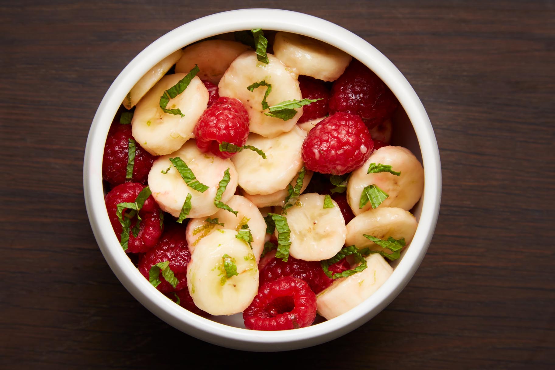 Bananas and Raspberries in Lime Syrup