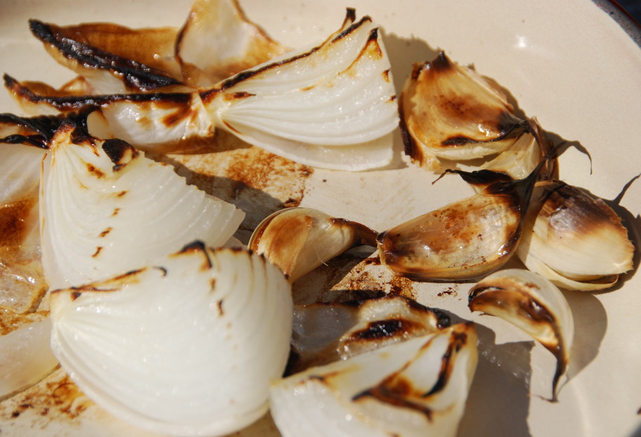 charred onion and garlic