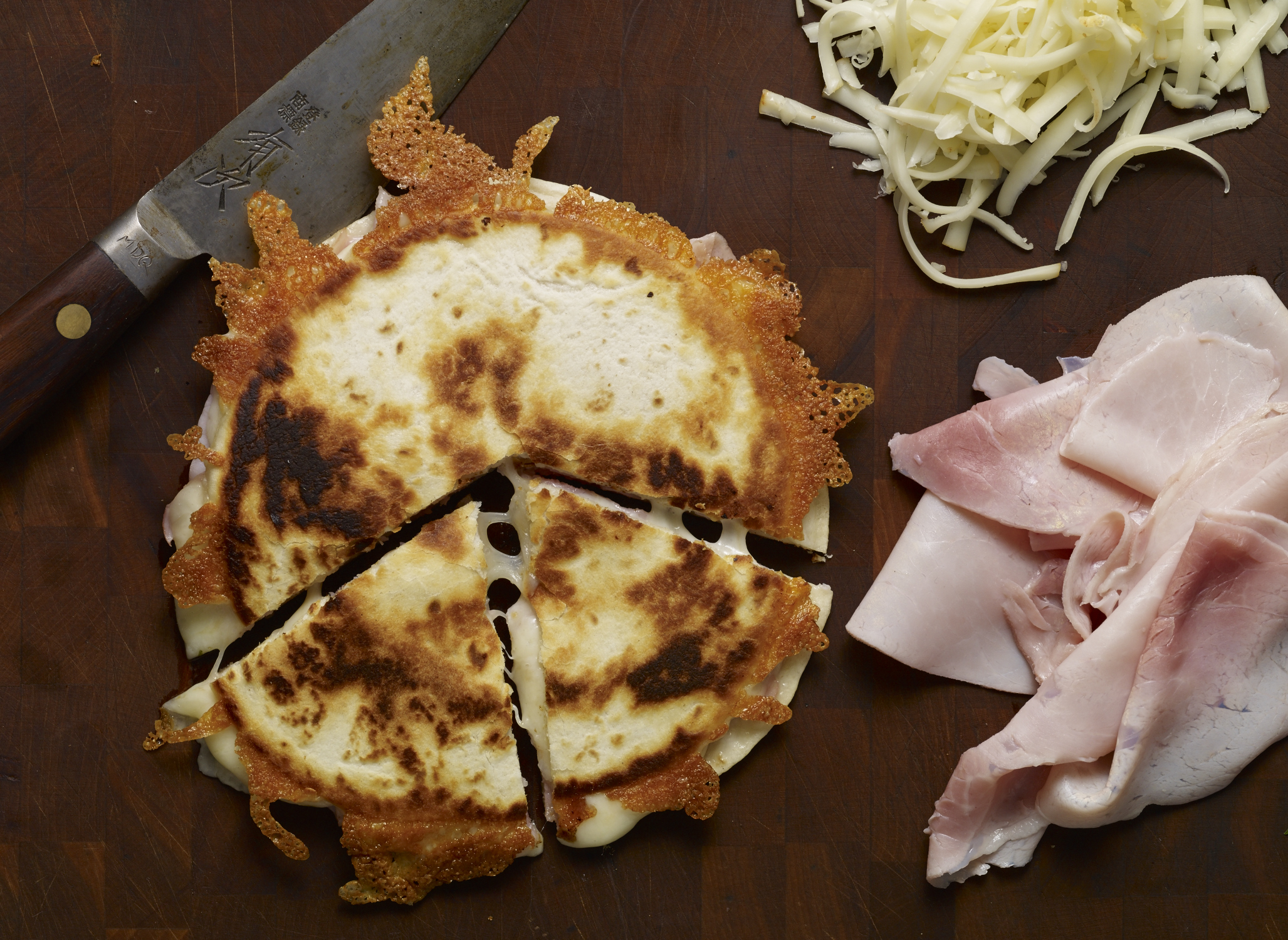 Ham and Cheese Sincronizadas with Flour Tortillas