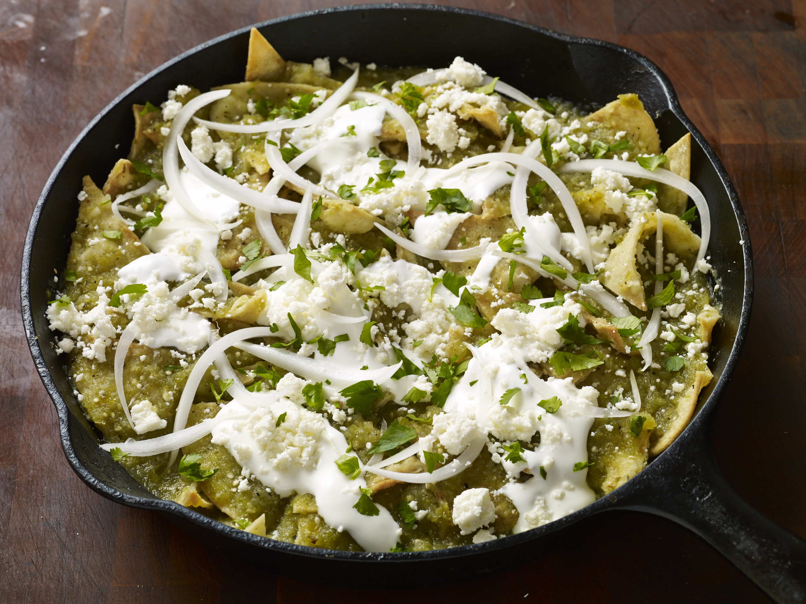 Green Chilaquiles in Roasted Tomatillo Sauce