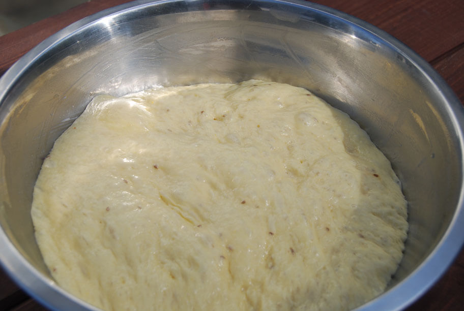 pan de muerto dough after overnight rise