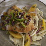 fish over fennel salad with olive salsa
