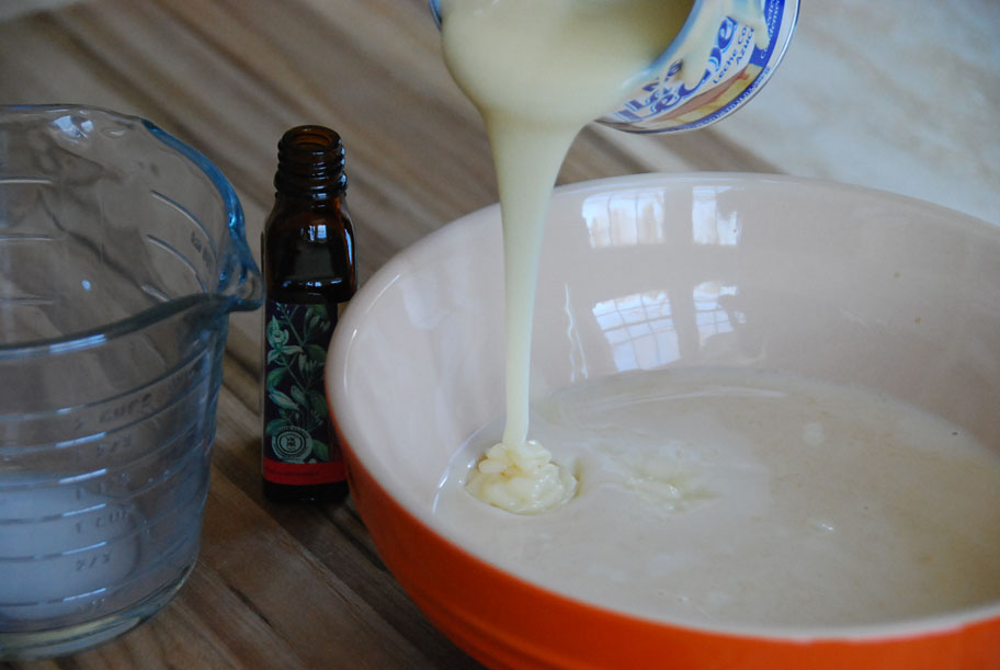 pouring sweetened condensed milk