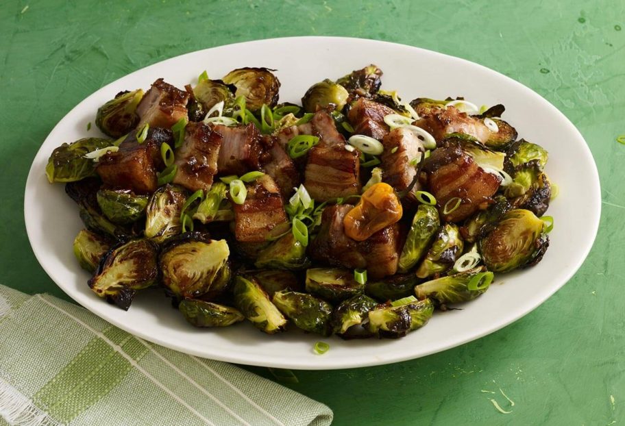 spicy brussel sprouts with pork belly and habanero
