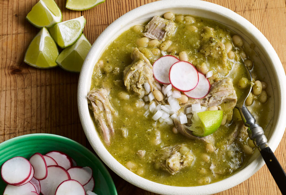 Pati Jinich mole verde with pork and white beans