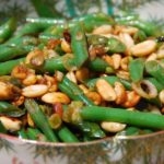 stir fried green beans with peanuts and chile de arbol