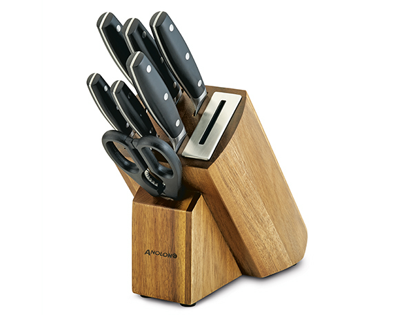 Anolon 8-Piece Japanese Steel Knife Block Set with Built In Sharpener