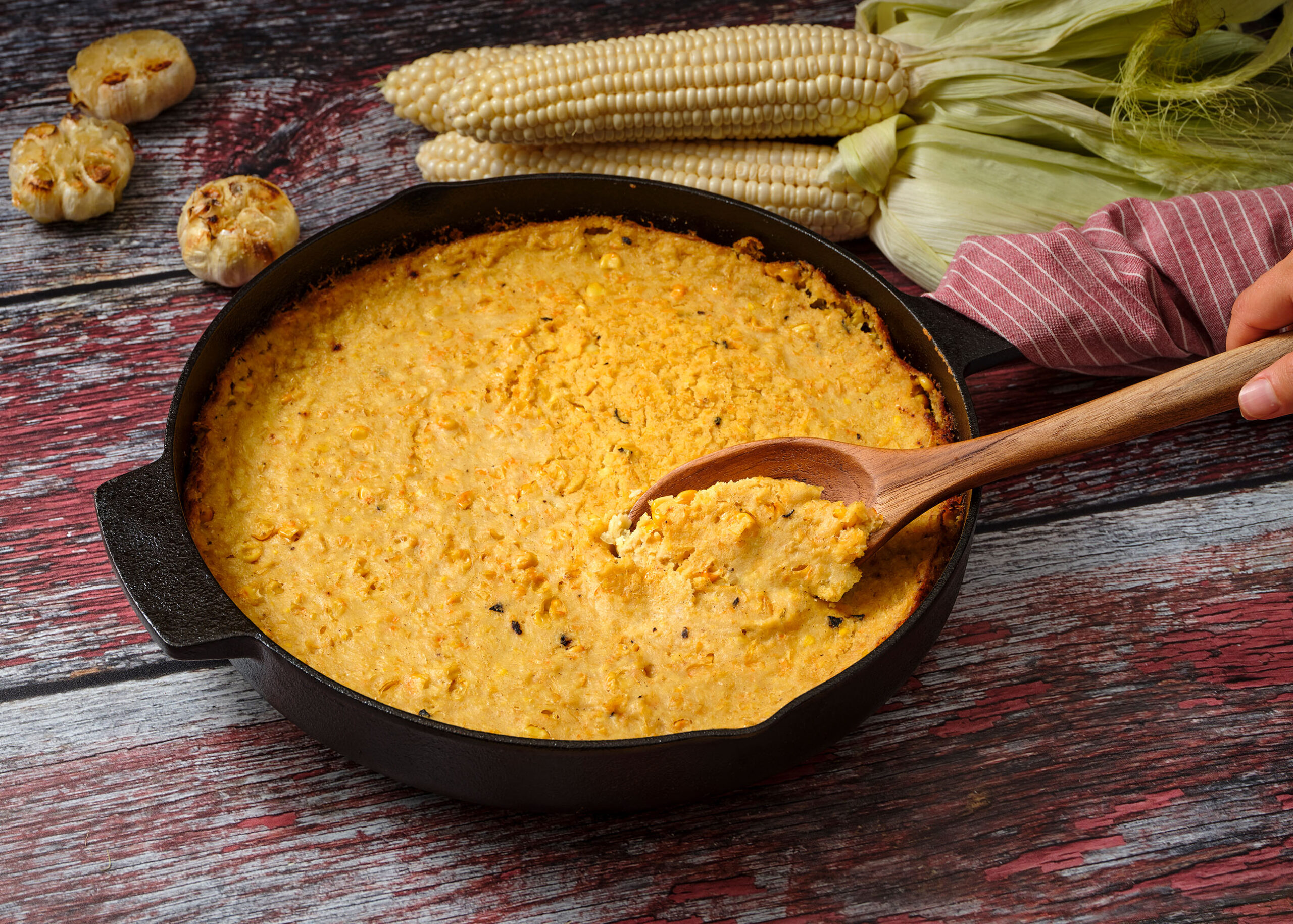 Skillet Corn Tamal with Duck Fat and Roasted Garlic
