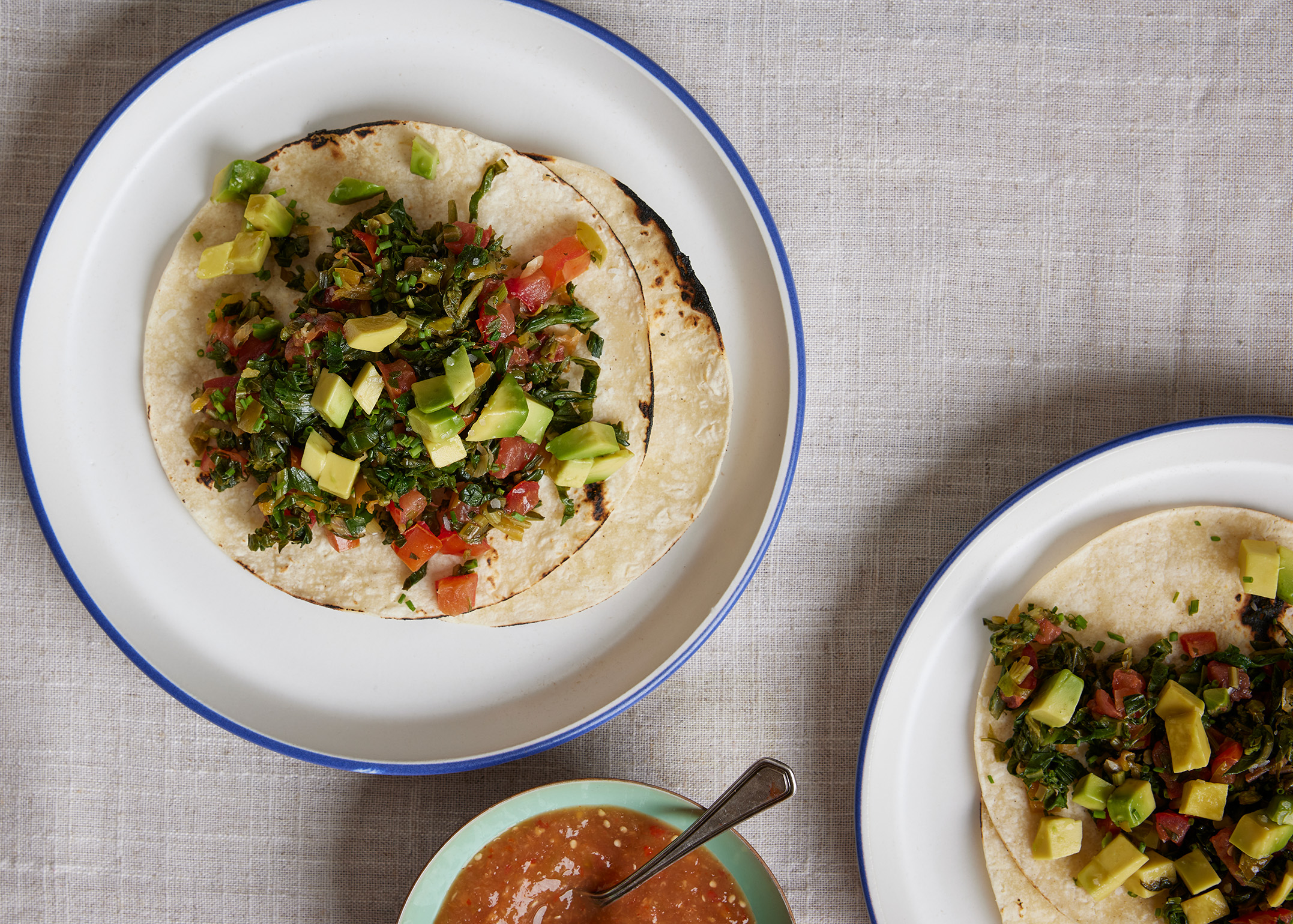 Egg Scramble with Greens, Chiles, Scallions and Tomato